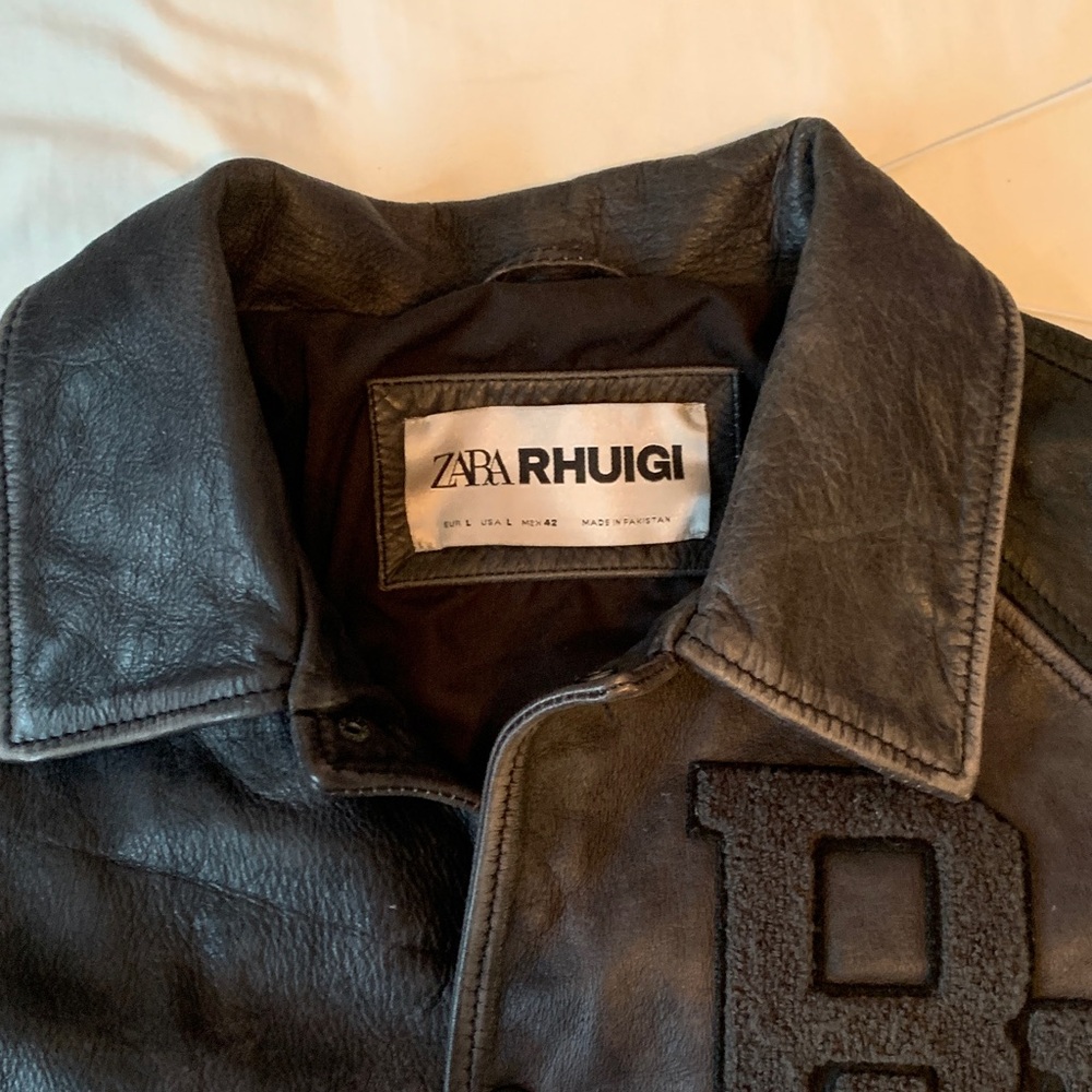Zara Black Leather Bomber Jacket